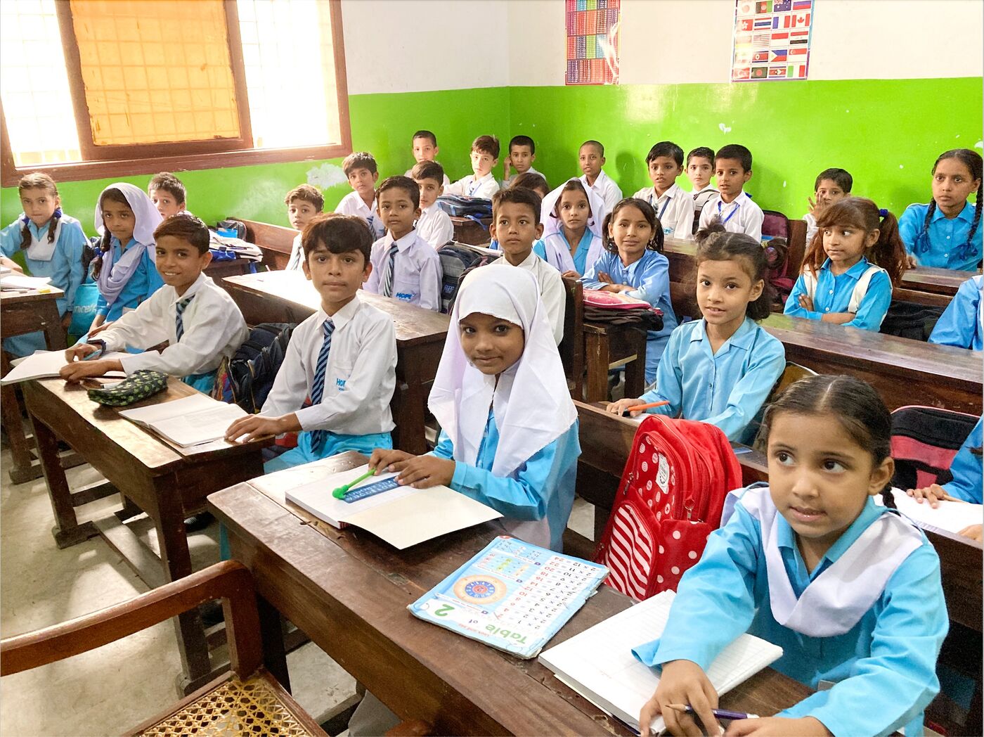 Children in a classroom at a school in Karachi, Pakistan